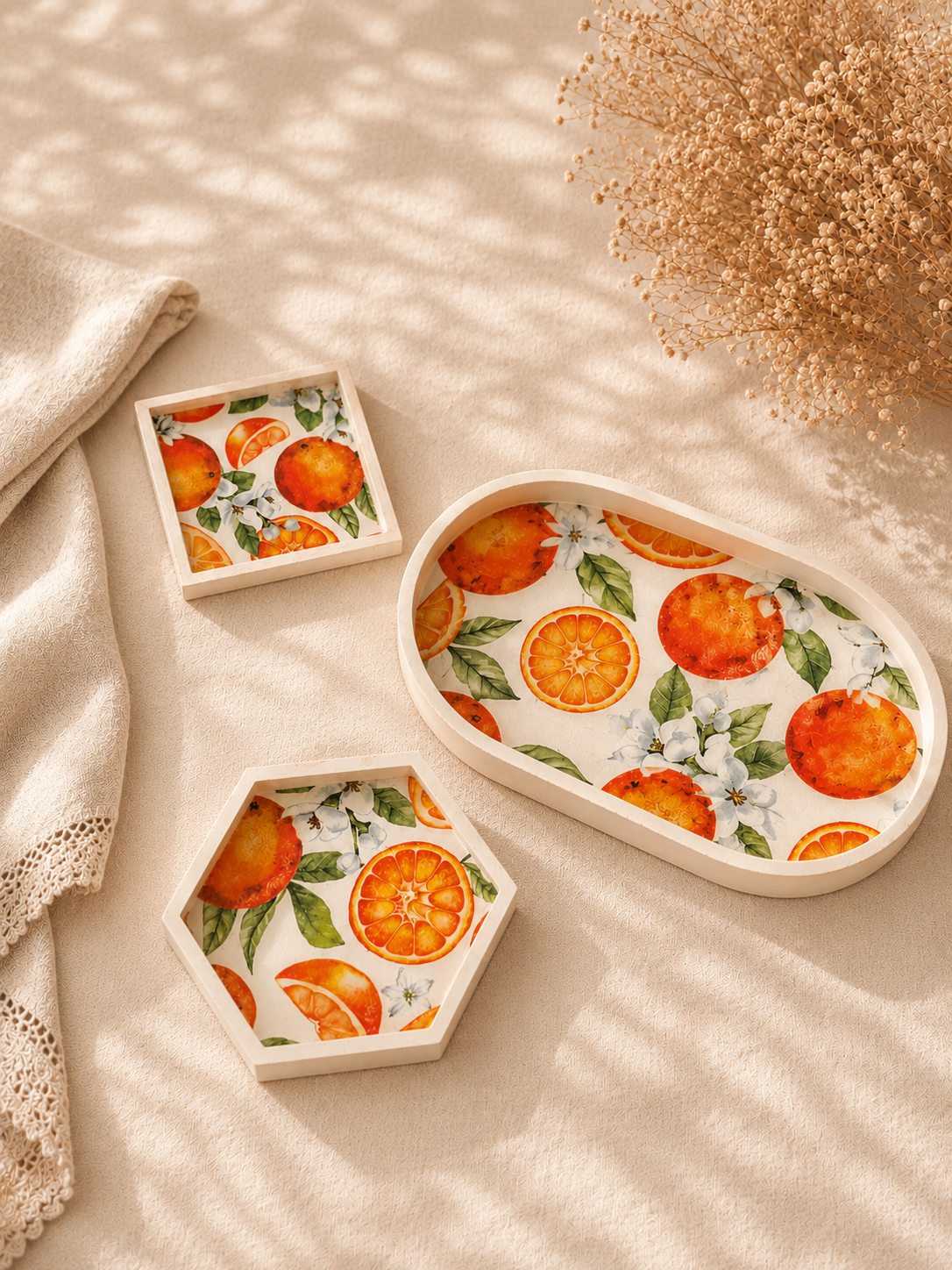 Orange Coaster and Tray Set
